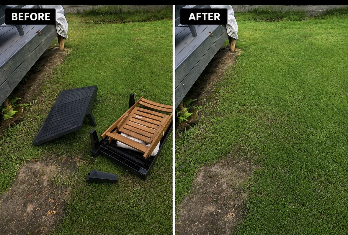 Before and after outdoor furniture and debris removal